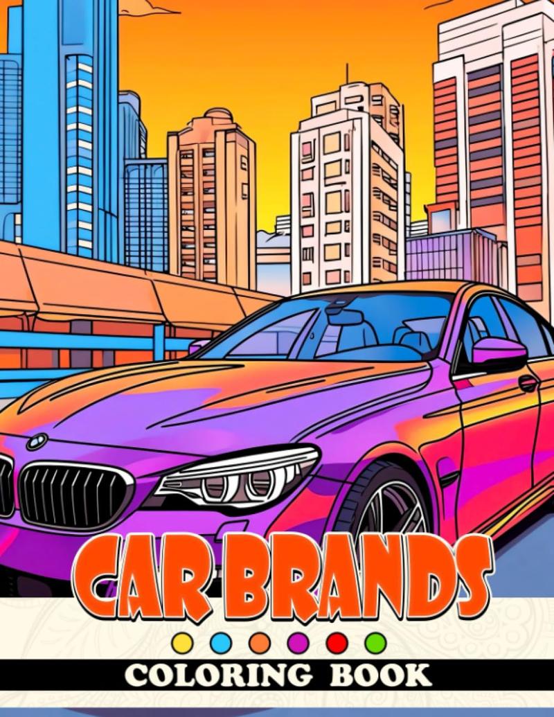 Car Brands Coloring Book: Explore Iconic Logos and Designs from 15 Top Car Brands